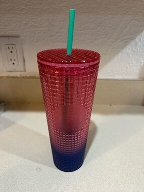 Starbucks Pink to Blue Ombre Studded Cold Cup with Green Straw